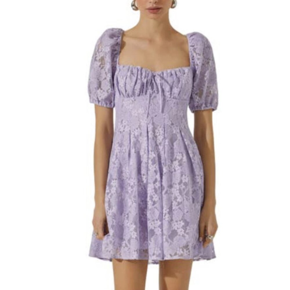 ASTR The Label Floral Lace Puff Sleeve Lavender Mini Dress